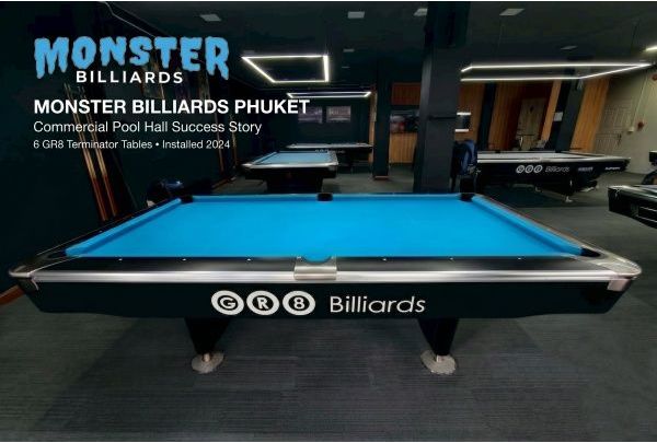 GR8 Billiards Terminator pool tables installed at Monster Billiards Pool Lounge & Club in Patong Phuket