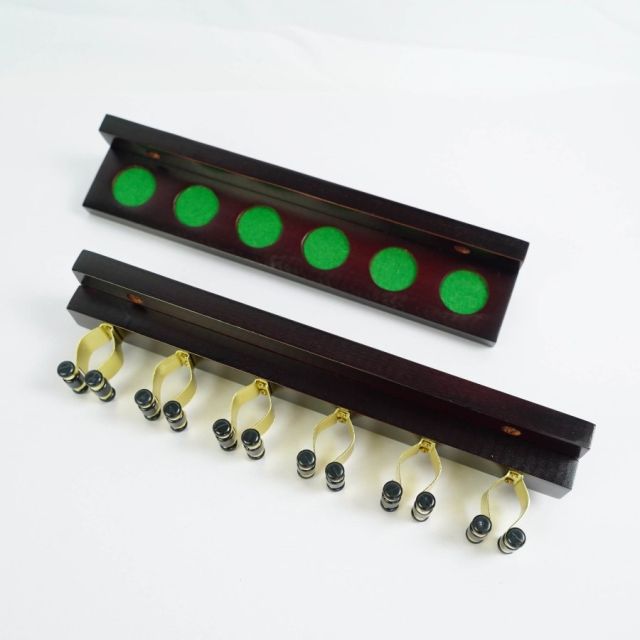 GR8 Billiards Wall Cue Rack Clip 6 Cues Mahogany