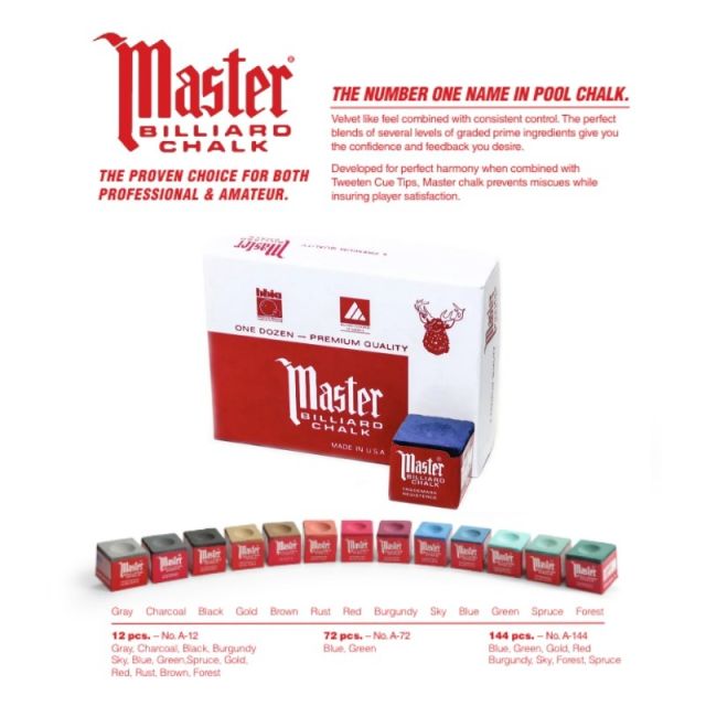 Master Billiard Cue Chalk Box – 12 Pieces