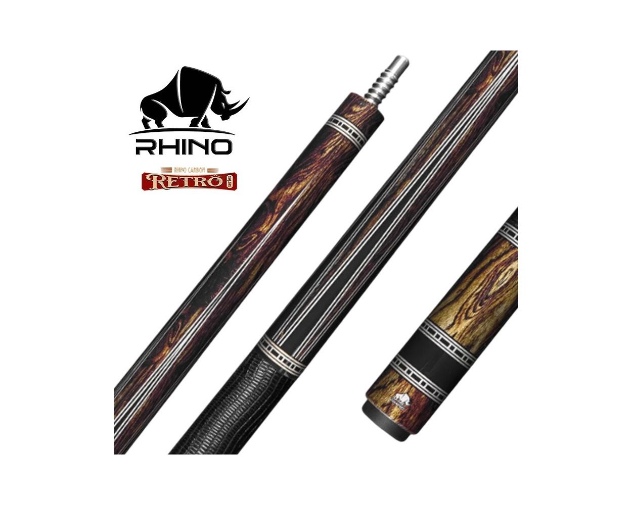 Rhino Retro Carbon Fiber Pool Cue Bocote Lizzard Embossed Wrap