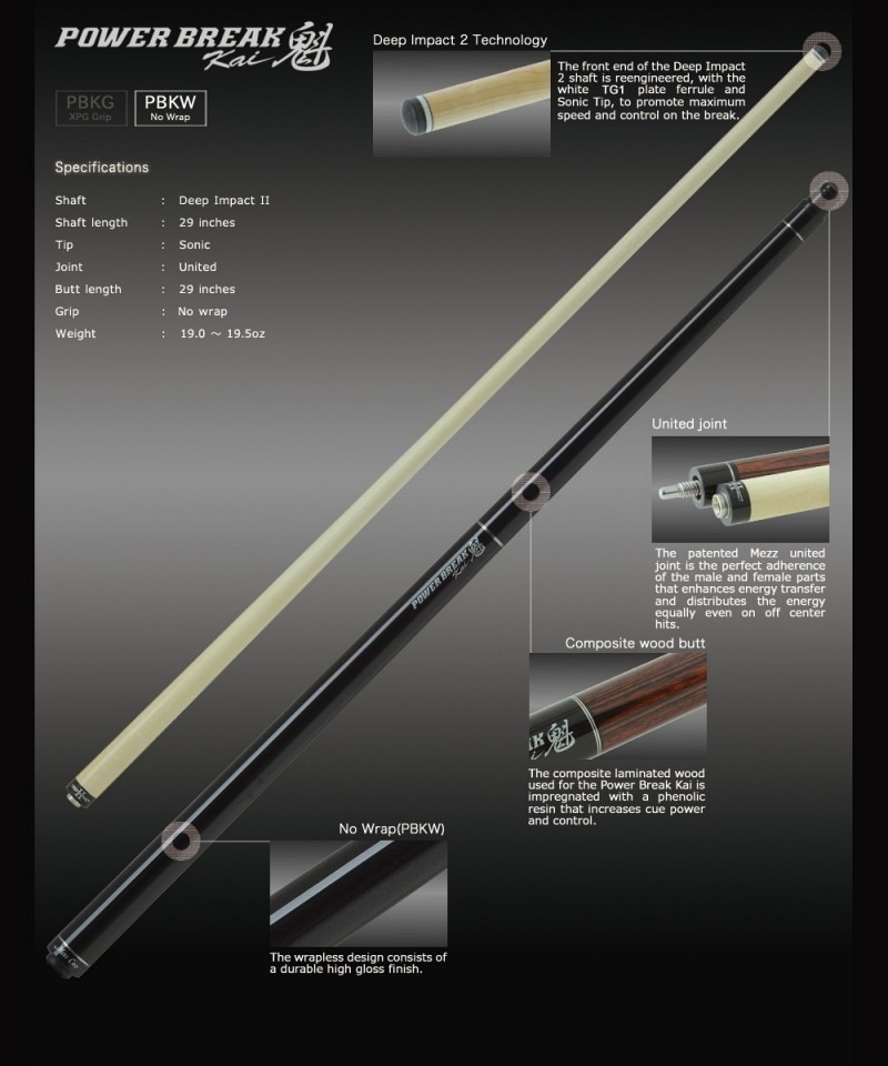 Mezz PB Kai Break Cue No Wrap Black | Thailand Pool Tables