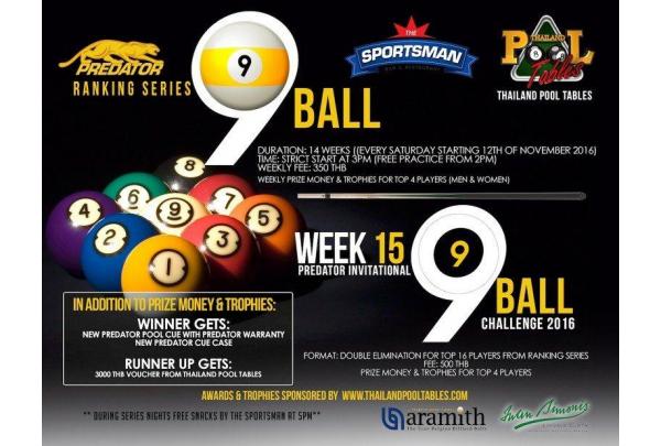 Thailand Pool Tables Sponsored: 9-Ball Predator Ranking Series at The Sportsman Bar & Restaurant Bangkok