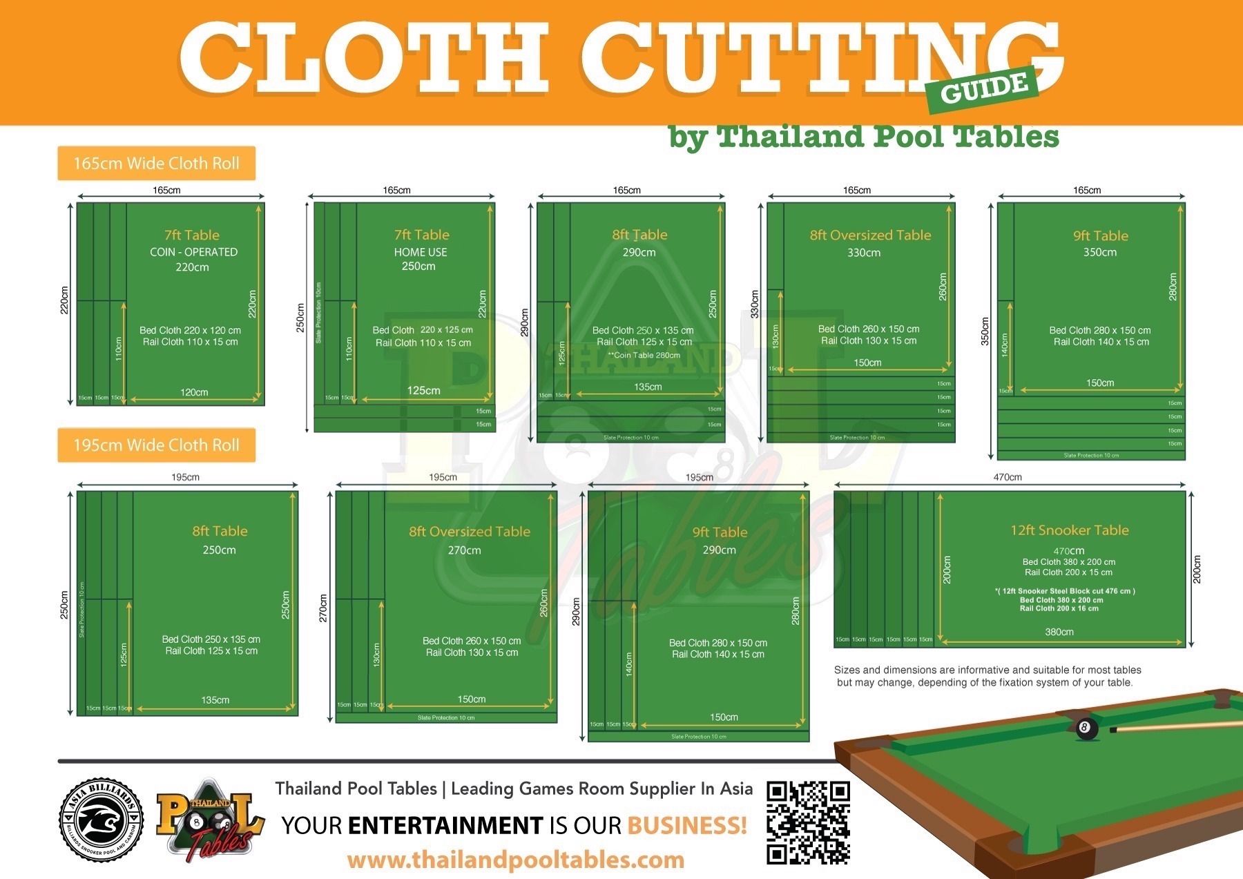 thailand pool table billiard cloth cutting guide chart