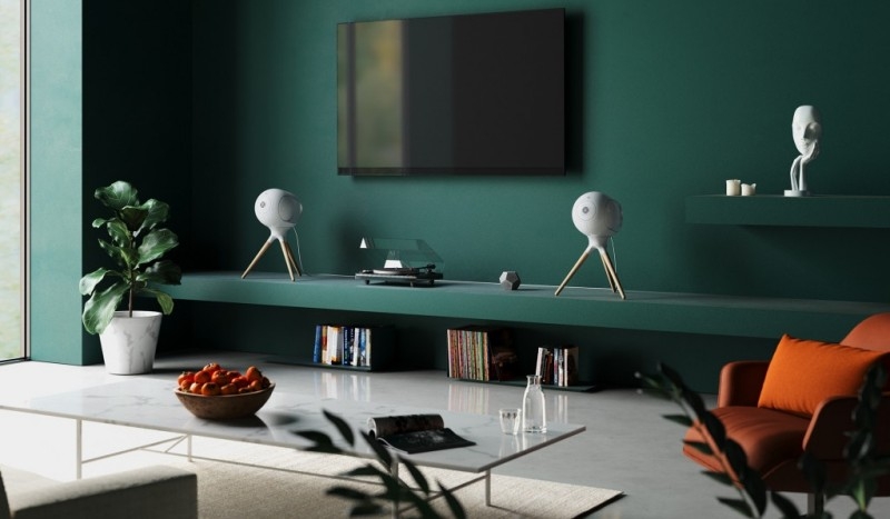 devialet premier with white treepod in living room