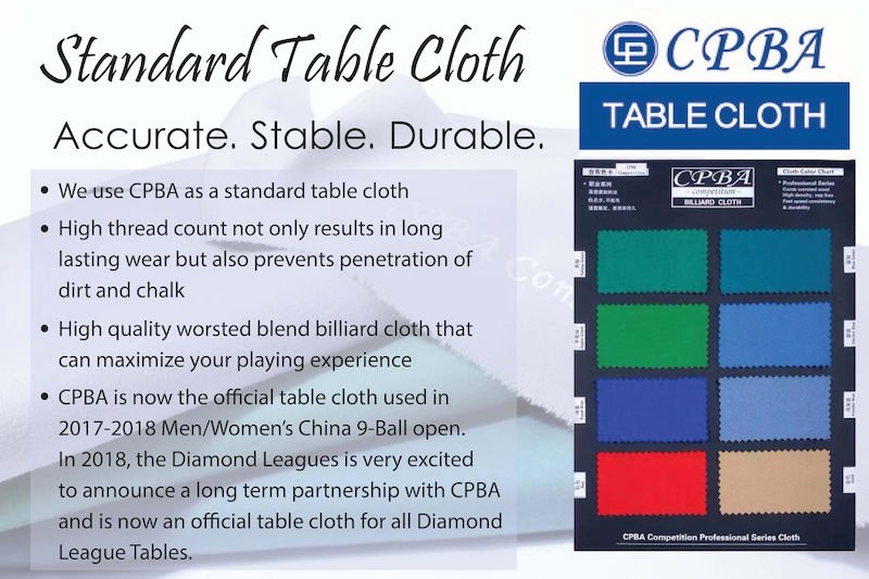 CPBA billiard cloth color chart