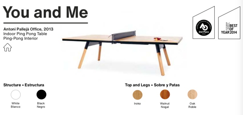 You and Me Ping Pong table color choices